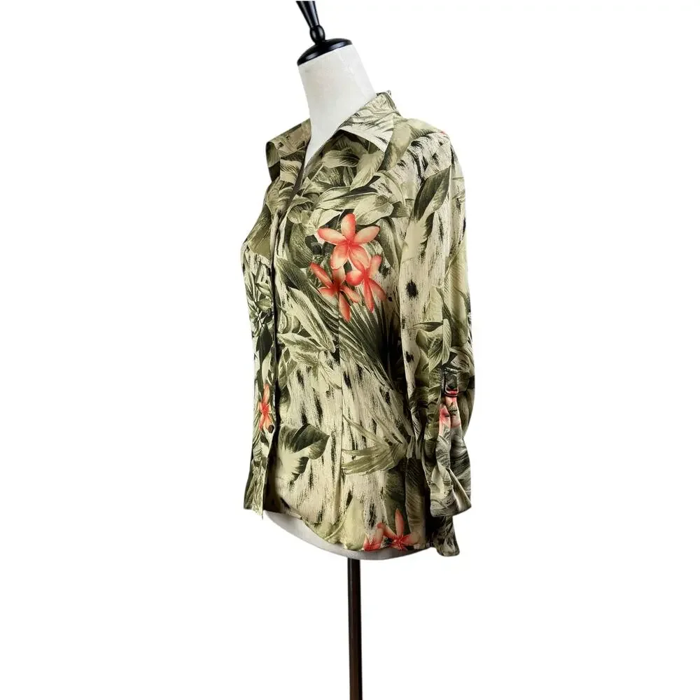 Josephine Chaus Womens 2 Piece Green Tropical Floral Print Silk Matching Set